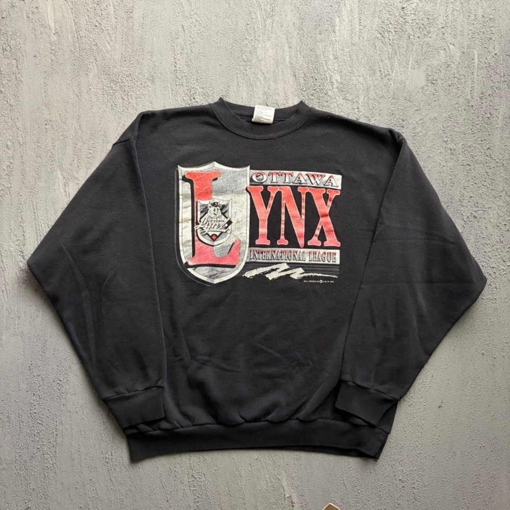 Vintage Ottawa Lynx Sweatshirt XL Black 1990s Minor League Baseball USA